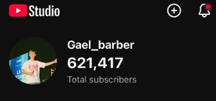 YouTube Studio de Gael_barber mostrando 621.417 suscriptores