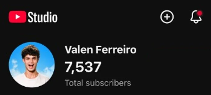 YouTube Studio de Valen Ferreiro mostrando 7.537 suscriptores